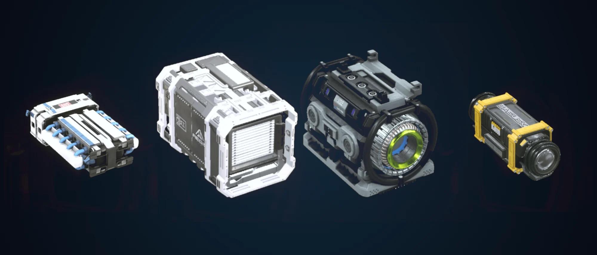 Ship components: a cooler, a power plant, a quantum drive and a shield generator